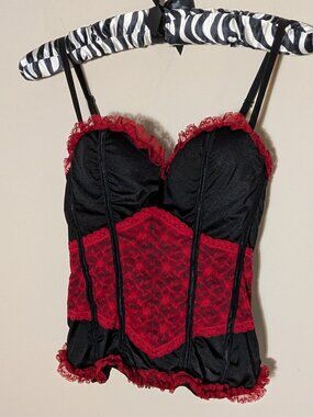 BodyRage Black & Red Lace Detail Hook&Eye Closure Coquette Corset Bustier Size S